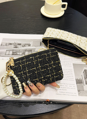 钱包女短款小香风拉链零钱袋帆布编织卡夹精致驾驶证件钥匙手拿包