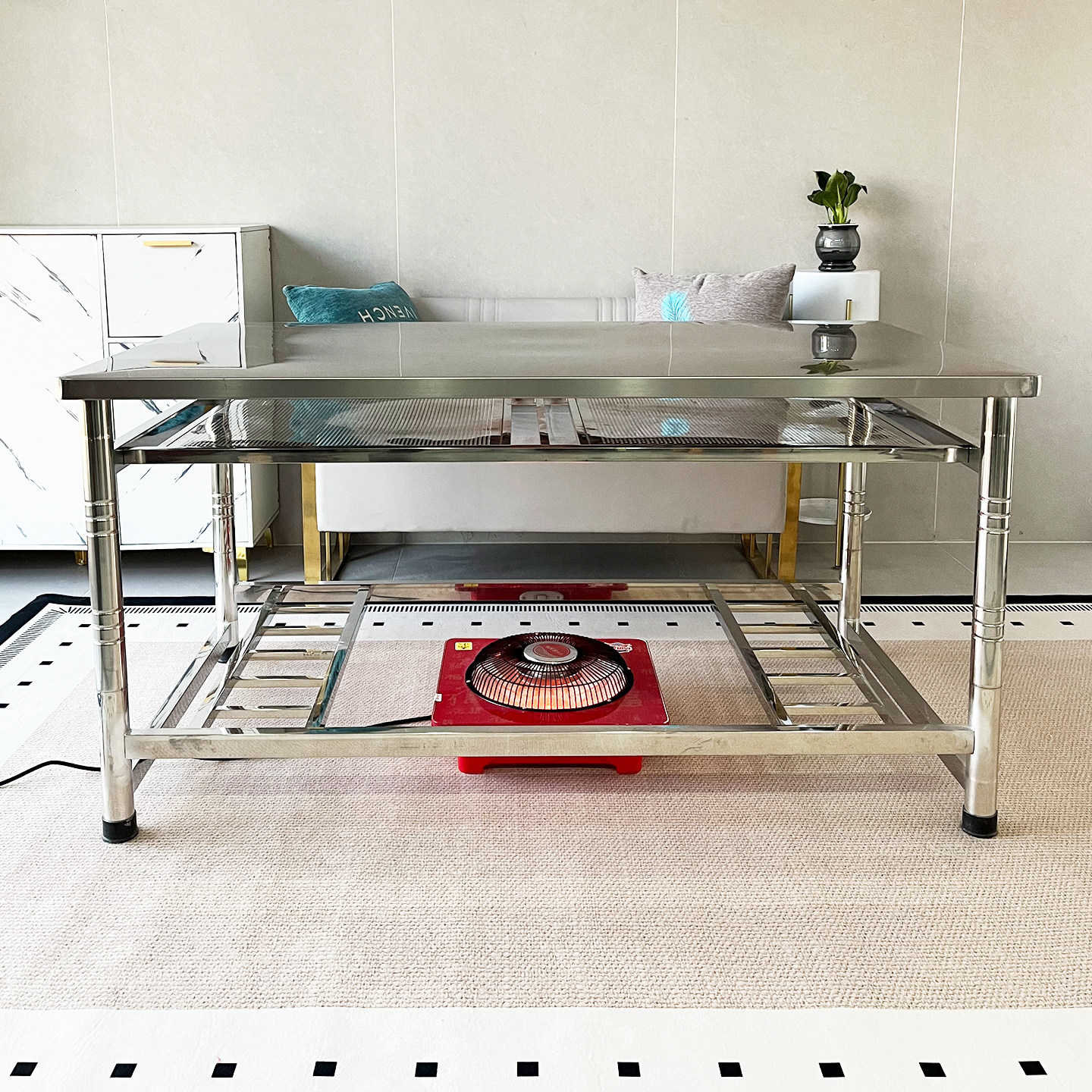 新款家用烤火桌子全不锈钢桌面长方形条台茶几SUS304电炉取暖桌,住宅家具,烤火桌,淘宝优惠券,粉丝福利购,淘宝优惠卷