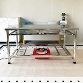 新款 家用烤火桌子全不锈钢桌面长方形条台茶几SUS304电炉取暖桌