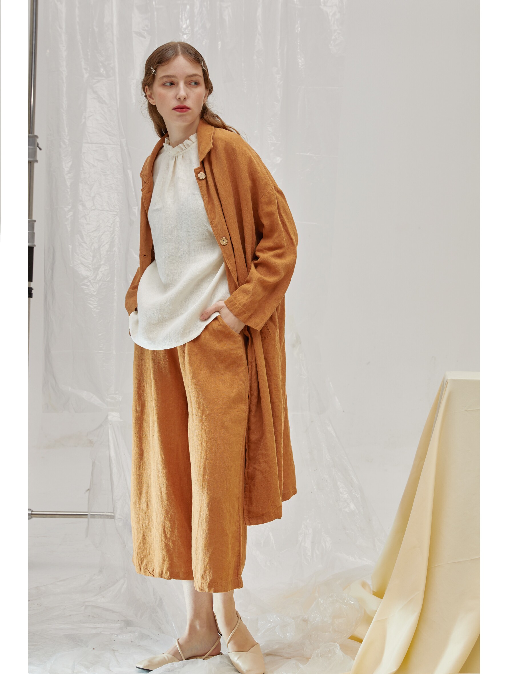 亚麻开衫大码女装春秋新款外披文艺宽松显瘦慵懒风中长款风衣外套