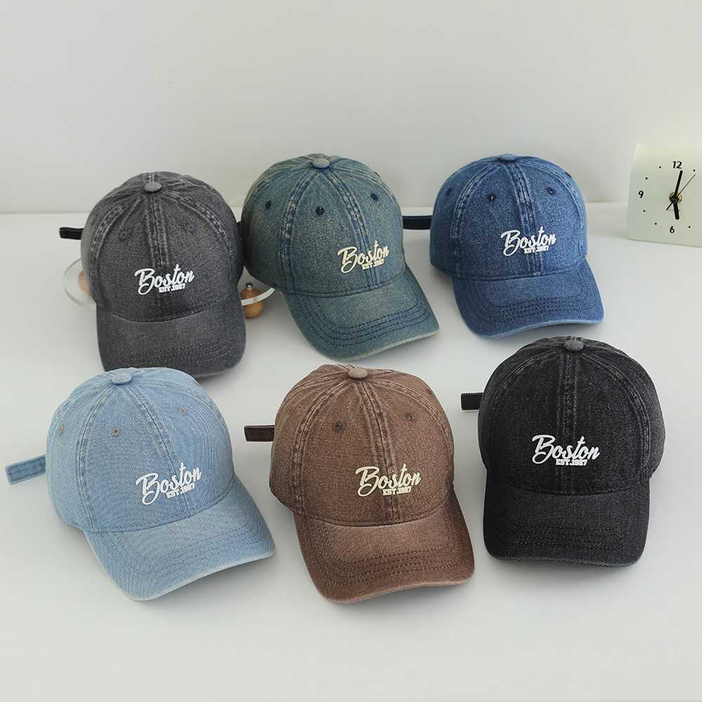 韩系复古牛仔儿童帽子春秋季男童女童字母洋气户外遮阳防晒鸭舌帽