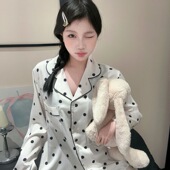 黑白波点蝴蝶结 春季 新款 冰丝睡衣女法式 波点高级家居服套装