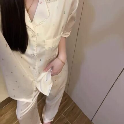 【小朵甜夏】韩系睡衣冰丝小碎花印花甜美气质可外穿家居服套装女