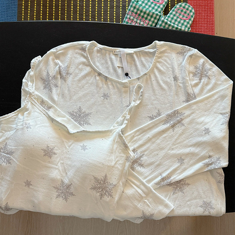 SK*同款莫代尔雪花三件套春秋季睡衣女长袖长裤套装家居服轻奢夏