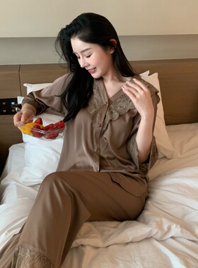 【奢华高雅】春秋新款睡衣女冰丝花边设计高级感气质高贵家居服