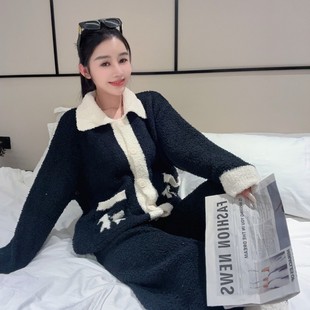 【黑甜蝶梦】秋冬季半边绒睡衣女高级甜美少女可外穿家居服套装