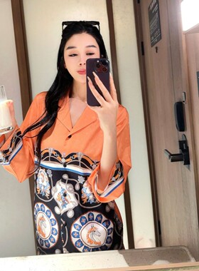 【温暖暮城】春秋季显白橙色高级感冰丝睡衣长袖长裤家居服套装女