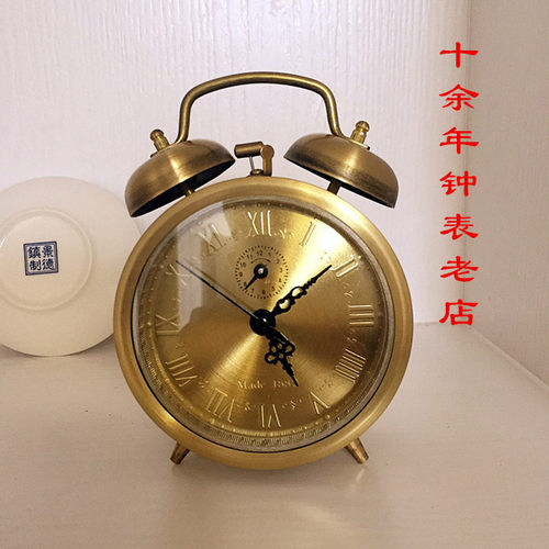 手动双铃黄铜风水钟滴答仿古发条