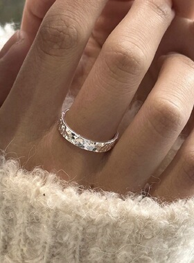 s925纯银碎冰冰开口戒指女食指环