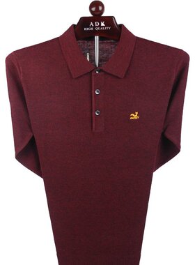 金狐狸薄型长袖羊毛t恤男士翻领桑蚕丝上衣爸爸装条纹打底春秋衫