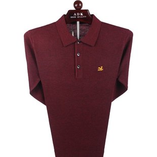 条纹打底春秋衫 翻领桑蚕丝上衣爸爸装 羊毛t恤男士 金狐狸薄型长袖