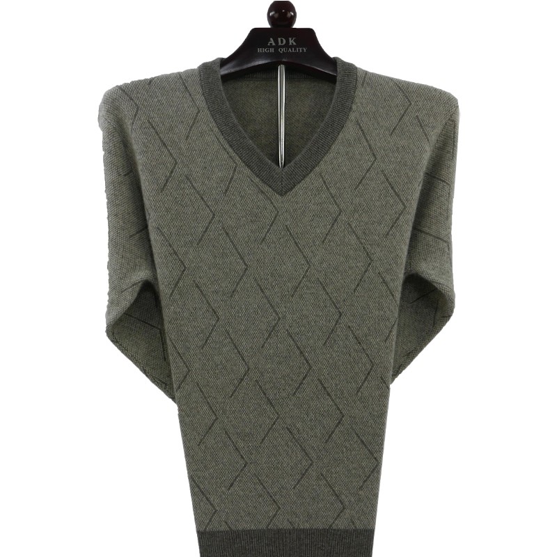金兔正品牦牛绒高端男士针织毛衣V领软糯中老年打底套衫秋冬厚款