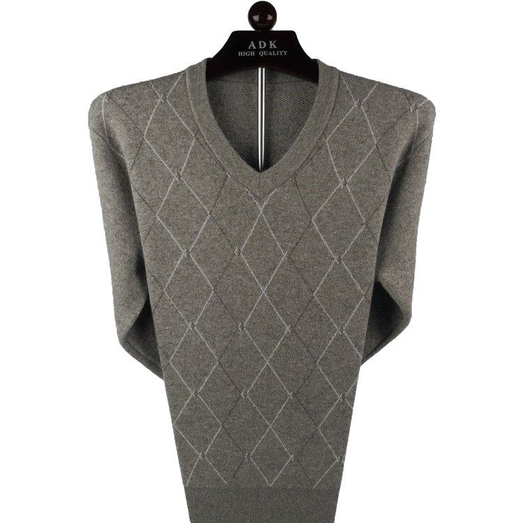 金兔牦牛绒中老年男士V领加厚羊毛衫毛衣高档鸡心领大码爸爸毛衣