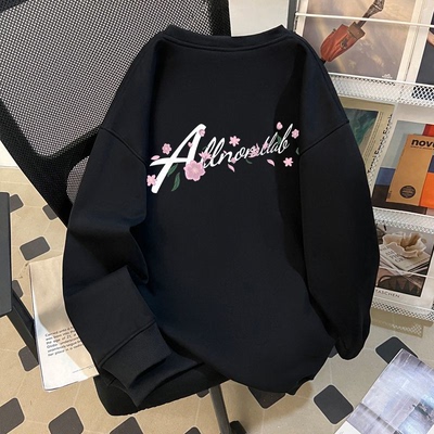 纯棉卫衣男重磅休闲高级加厚保暖印花中式无帽圆领卫衣秋冬加绒