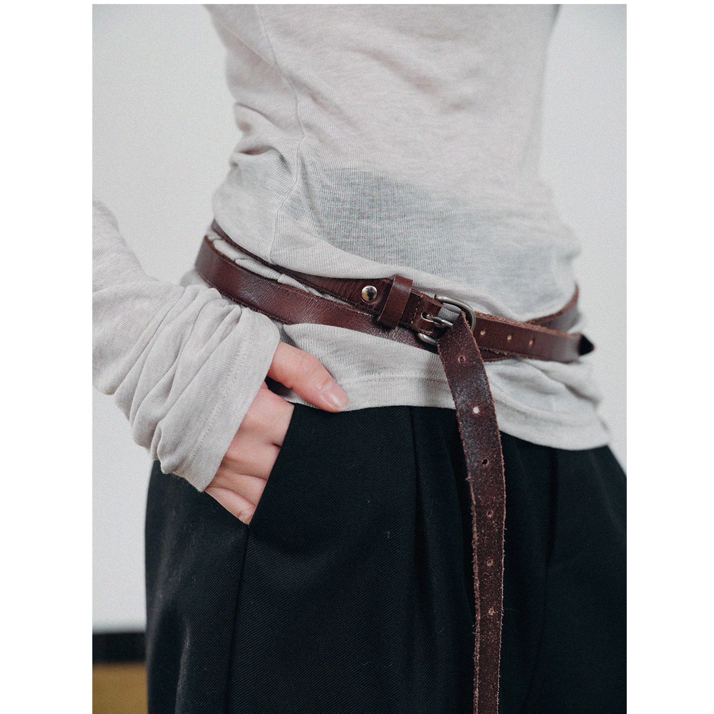 头层皮真皮双圈双头装饰细腰带MoonwaxesMoonwanes