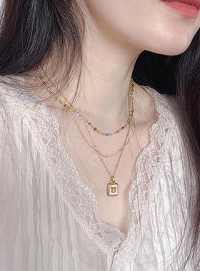 撒哈拉集市橄榄石蓝松红粉晶项链