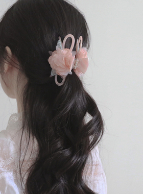 SUZEE 森系少女花朵花瓣蝴蝶结抓夹 后脑勺高颅顶发抓半扎发夹