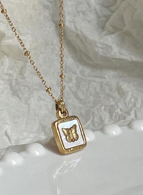 蝴蝶白贝壳吊坠锁骨链