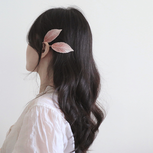 精灵森系超仙刺绣树叶发夹刘海夹 仙气叶子bb夹度假写真发饰夹子