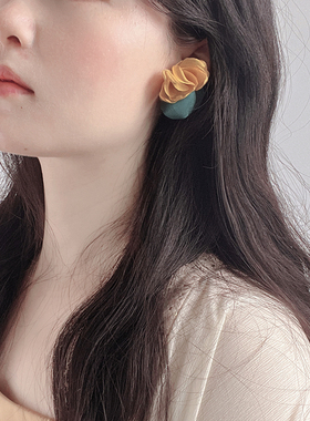 温柔花花耳钉 紫色橘黄米白红色花朵耳环耳夹 银针防过敏 度假