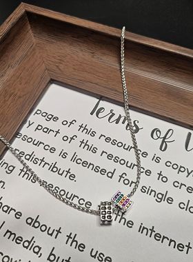 925纯银方块彩虹粗款项链女几何锁骨卫衣链小众百搭简约