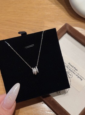 银色满钻小蛮腰锁骨链三环转运珠吊坠项链女生送女友礼物