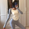 REYNA FITNESS LONG SLEEVE CONTRASTING SLIM NUDE WARM YOGA WEAR HIGH STRETCH TIGHT RUNNING T-SHIRT ATHLETIC TOP