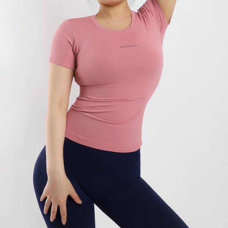 REYNA SKINNY SPORTS SHORT SLEEVE WOMENS SEXY SLIM LETTER-PRINT SPORTS RUNNING QUICK DRY YOGA FITNESS T-SHIRT