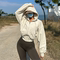 REYNA FITNESS SWEATSHIRT LOOSE HOODED DRAWSTRING CROPPED RUNNING CARDIGAN YOGA JACKET TOP COVER-UP WOMEN
