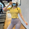 REYNA KNITTED ZIP-UP GYM SHORT-SLEEVED CARDIGAN V-NECK CHEST PADS GATHERED SHOCKPROOF CROPPED CROPPED CROPPED CROPPED YOGA RUNNING TRAINING