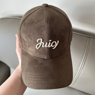 秋冬新款麂皮立体字母刺绣鸭舌帽子女高级感百搭时尚硬顶棒球帽男