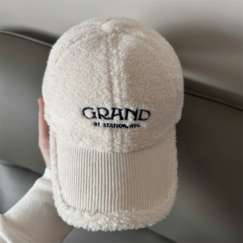 冬季新款羊羔毛拼接帽子女加厚保暖时尚百搭鸭舌帽字母刺绣棒球帽
