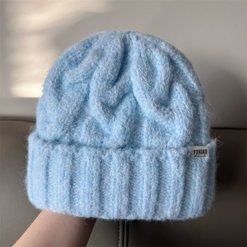 秋冬潮流毛线帽子男女含羊毛保暖护耳冷帽时尚麻花针织小标毛线帽