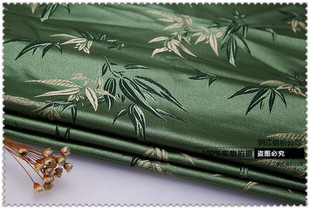 秋香绿地雅致竹叶织锦缎布料/丝绸缎子古香缎面料/中式旗袍唐装