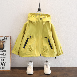 儿童春装户外风连帽冲锋衣男童风衣外套春季拉链开衫潮牌纯色夹克