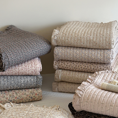 韩国小碎花绗缝棉麻床盖四件套