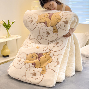 毛绒绒的冬被雪花绒加厚保暖被芯毛毯被子可爱小熊维尼春秋被垫被