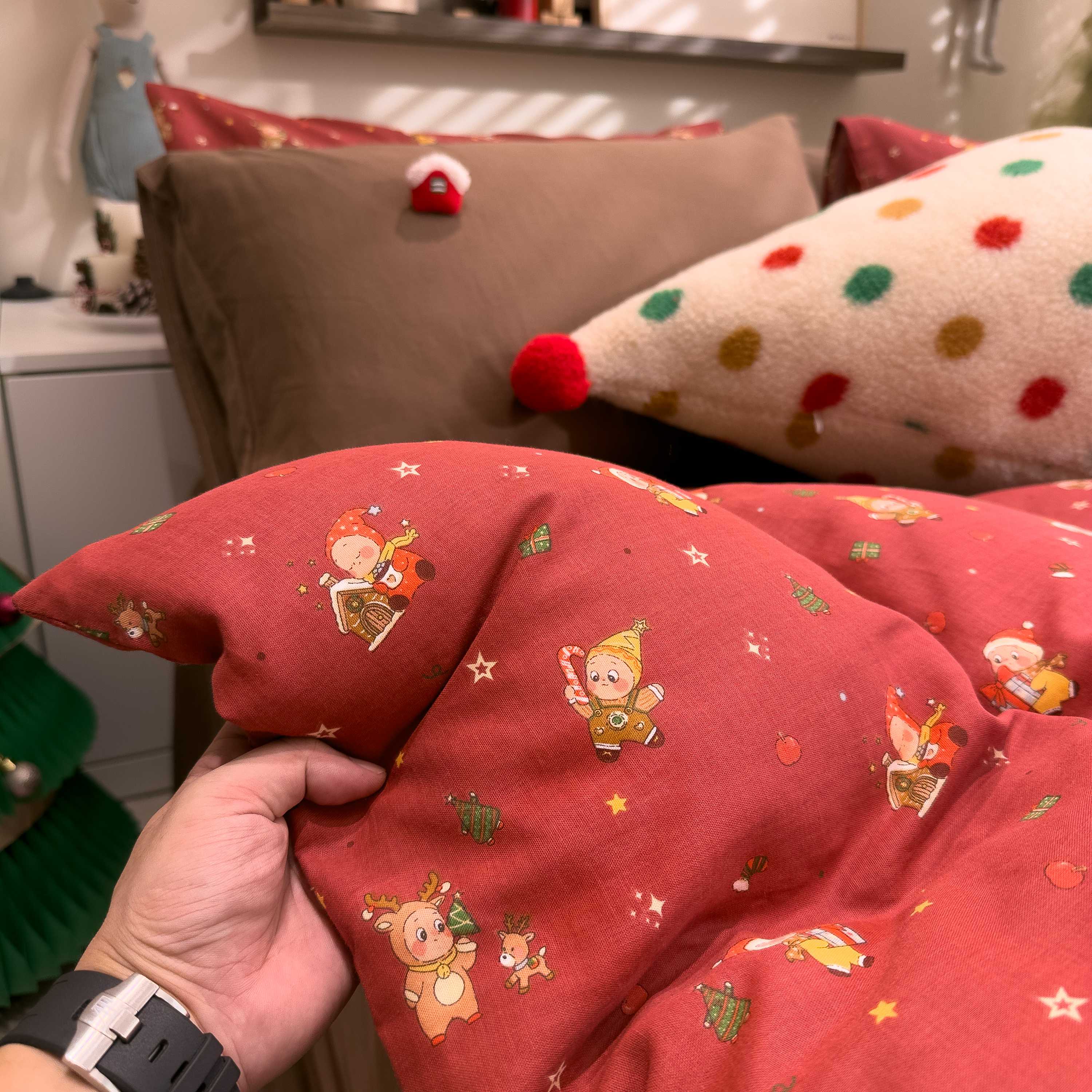 2025年圣诞节全棉双层纱床上四件套卡通圣诞老人床单被套罩三件套