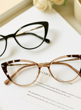 猫眼近视眼镜女素颜瘦脸网红椭圆形防过敏变色平光眼镜框48099