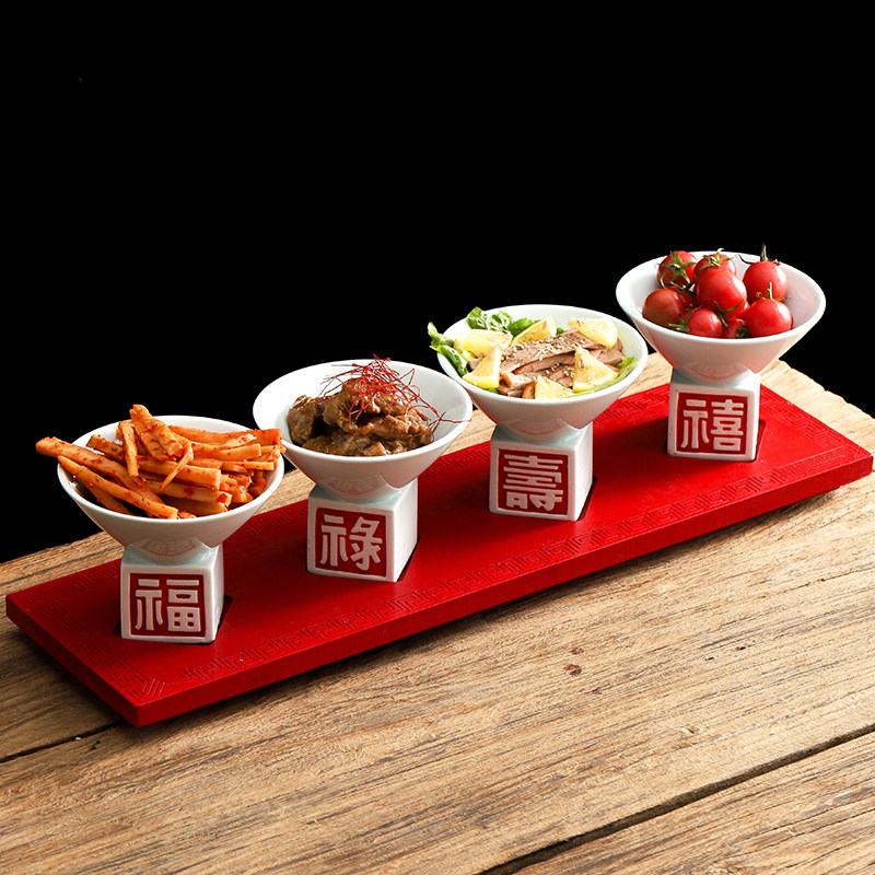 创意酒店特色凉菜碗新中式福禄寿喜四格套装冷盘融合菜陶瓷餐具,餐饮具,盘,淘宝优惠券,粉丝福利购,淘宝优惠卷