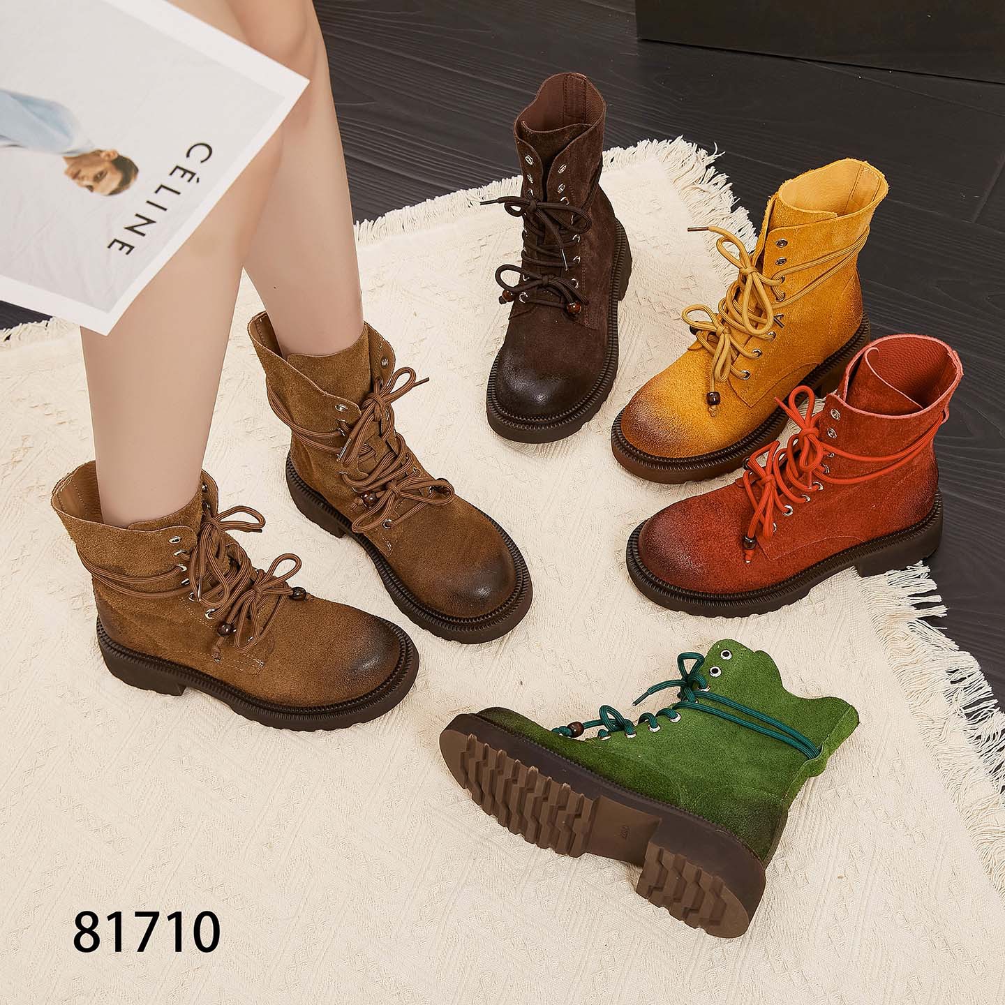 漫步2025冬新款原创真皮马丁靴加绒复古头层牛皮中跟厚底手工短靴