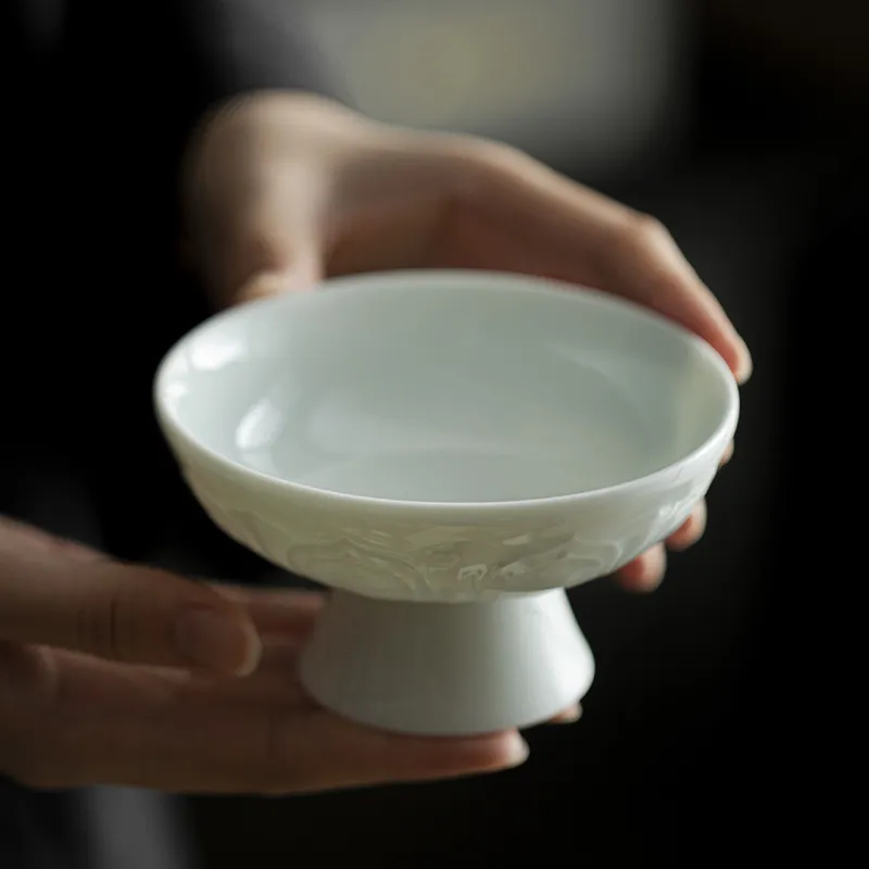 仿宋湖田窑影青瓷果盘茶糕点盘子零食托盘碗碟高脚供佛点心水果盘