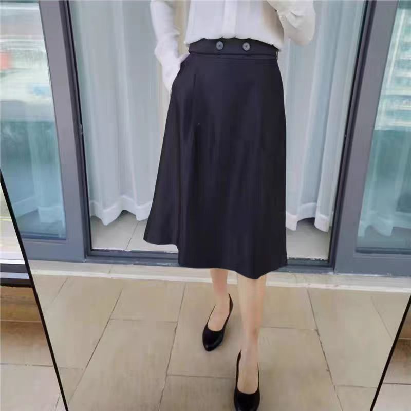 OL通勤抗皱光泽高腰A摆半身裙