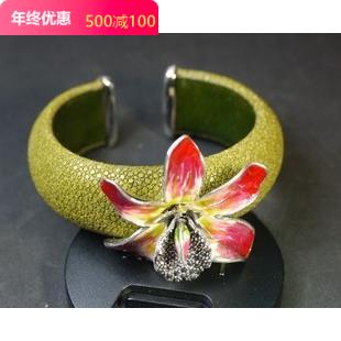 生日礼物珍珠皮镶钻玉花朵手镯女时尚饰品特价包邮送妈妈
