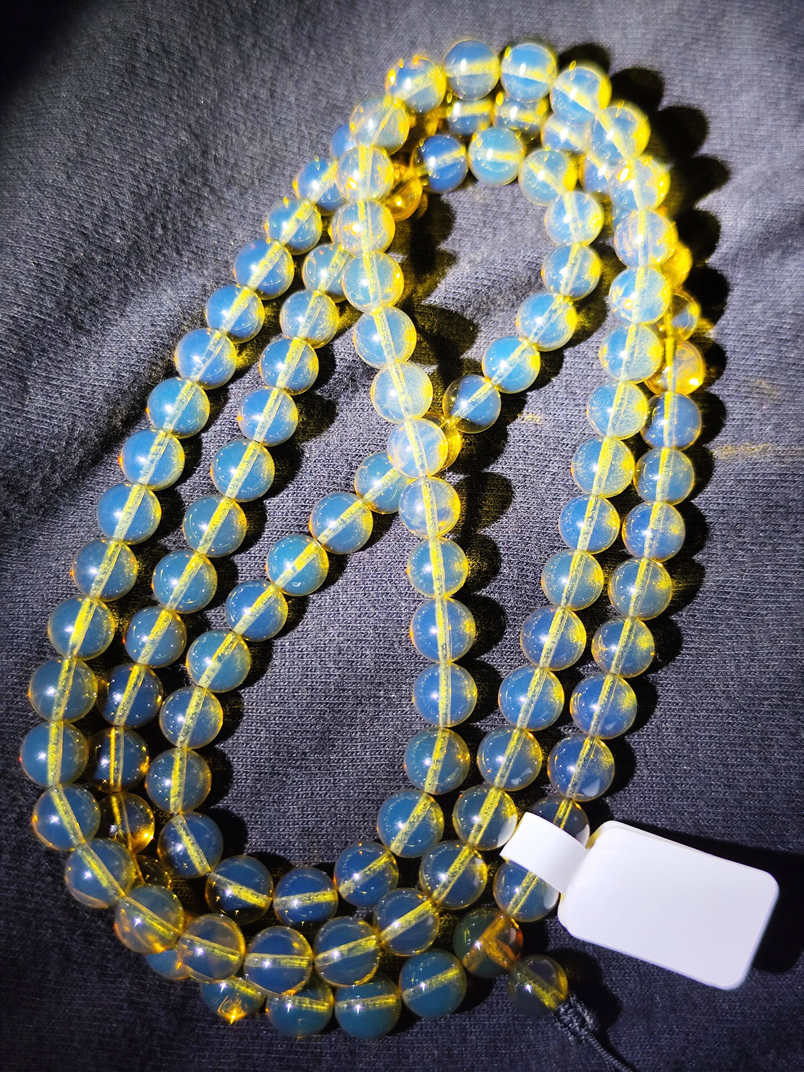 天然琥珀蜜蜡缅甸天青天空蓝佛珠净水玻璃底带证书收藏超级蓝