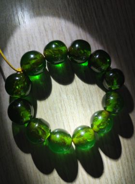 中东蜜蜡绿晶爆芯圆珠16mm手串小手围16cm