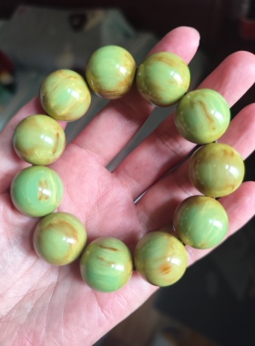 中东蜜蜡古董蜜蜡魅影蓝绿雪山大手串圆珠古朴天青变豆青色独家