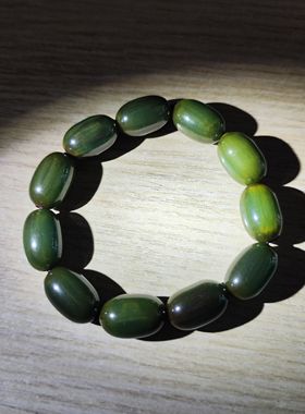 中东蜜蜡古董蜜蜡孔雀蓝绿雪山小桶手串