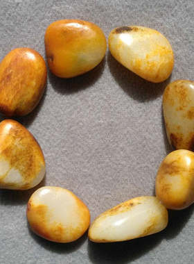 玉饰传奇新疆和田白玉籽料原石手串天然正品黄沁黄皮籽料原石手链