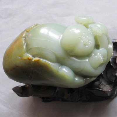 新疆如意摆件结缘青白玉籽料